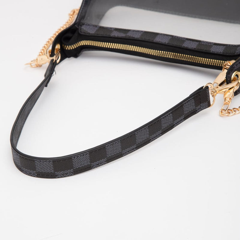 TG10754 Checker Clear Bag With Chain Strap - MiMi Wholesale