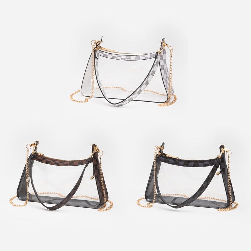 TG10754 Checker Clear Bag With Chain Strap - MiMi Wholesale