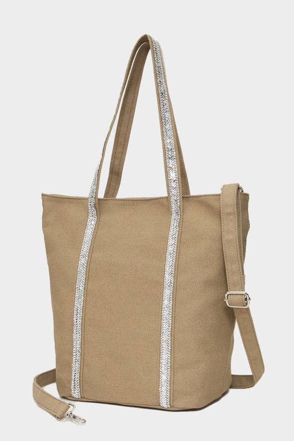 TG10812 Rhinestone Detail Canvas Tote Bag - MiMi Wholesale