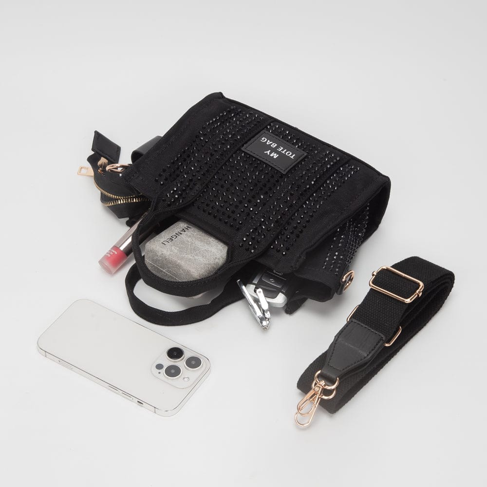 TG10862 Rhinestone Canvas Mini Tote/Crossbody Bag - MiMi Wholesale