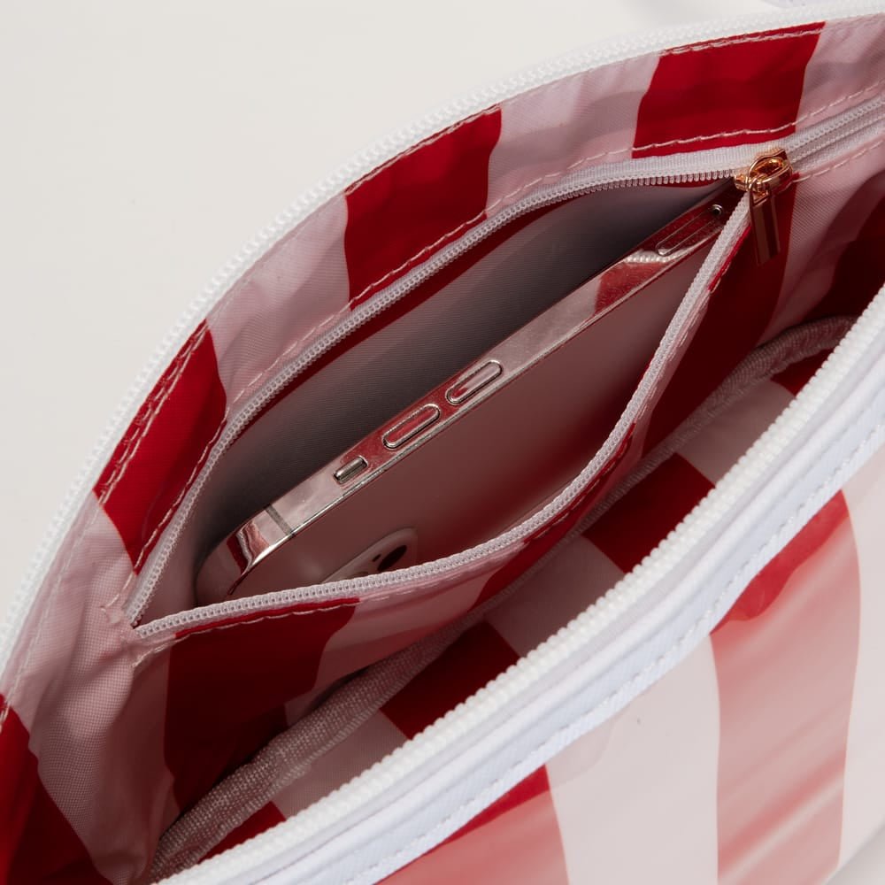 TG10907 Sylvia Stripe Glossy Makeup Bag with Wrist Strap - MiMi Wholesale