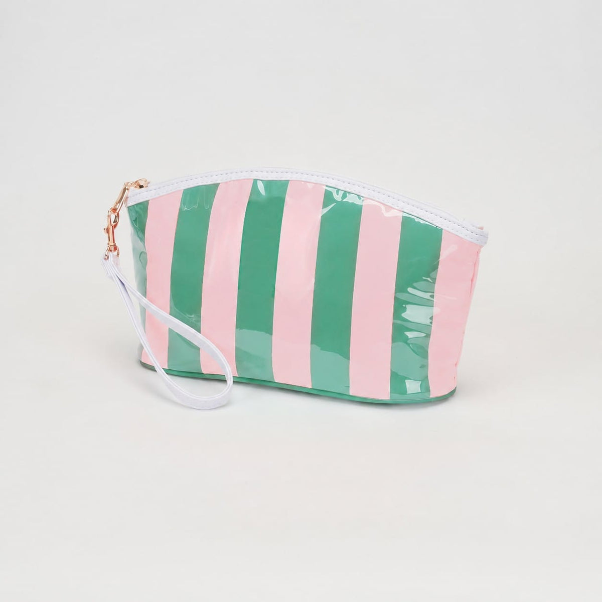 TG10907 Sylvia Stripe Glossy Makeup Bag with Wrist Strap - MiMi Wholesale