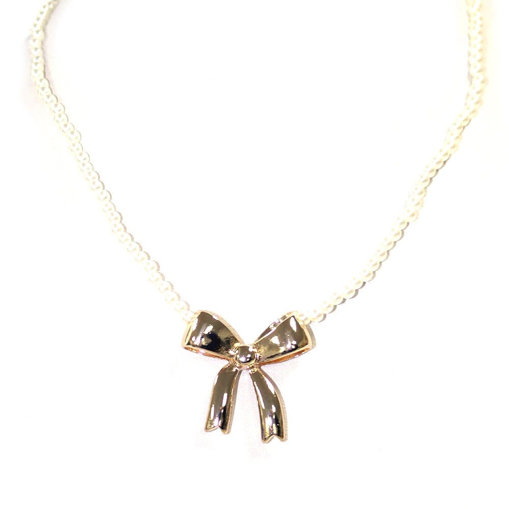 TN9182 Bow Pearl Strand Necklace - MiMi Wholesale