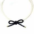 TN9215 Rhinestone Ribbon Pearl Strand Necklace - MiMi Wholesale