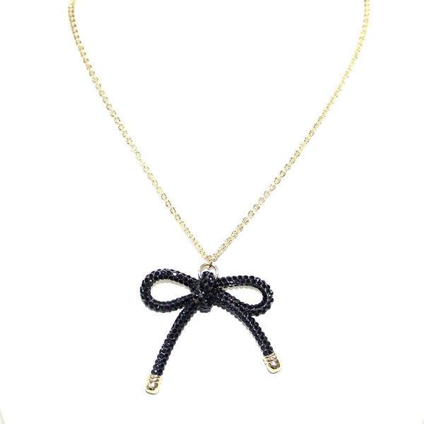 TN9223 Black Ribbon Charm Necklace - MiMi Wholesale