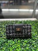 TW041 Tweed Turn Lock Crossbody Wallet - MiMi Wholesale