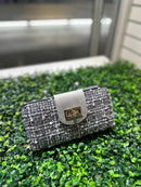 TW041 Tweed Turn Lock Crossbody Wallet - MiMi Wholesale