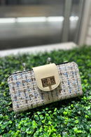 TW041 Tweed Turn Lock Crossbody Wallet - MiMi Wholesale