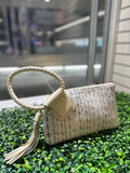 TW204 Tweed Cuff Handle Tassel Wristlet/Clutch - MiMi Wholesale