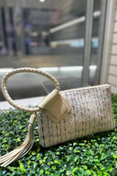 TW204 Tweed Cuff Handle Tassel Wristlet/Clutch - MiMi Wholesale