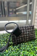 TW204 Tweed Cuff Handle Tassel Wristlet/Clutch - MiMi Wholesale
