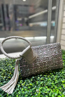 TW204 Tweed Cuff Handle Tassel Wristlet/Clutch - MiMi Wholesale