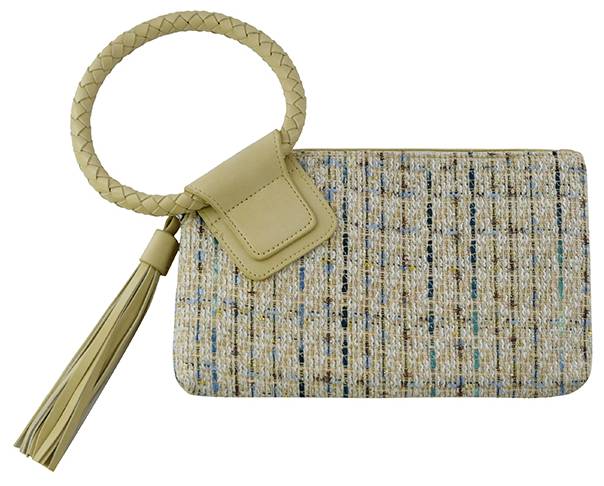 TW204 Tweed Cuff Handle Tassel Wristlet/Clutch - MiMi Wholesale