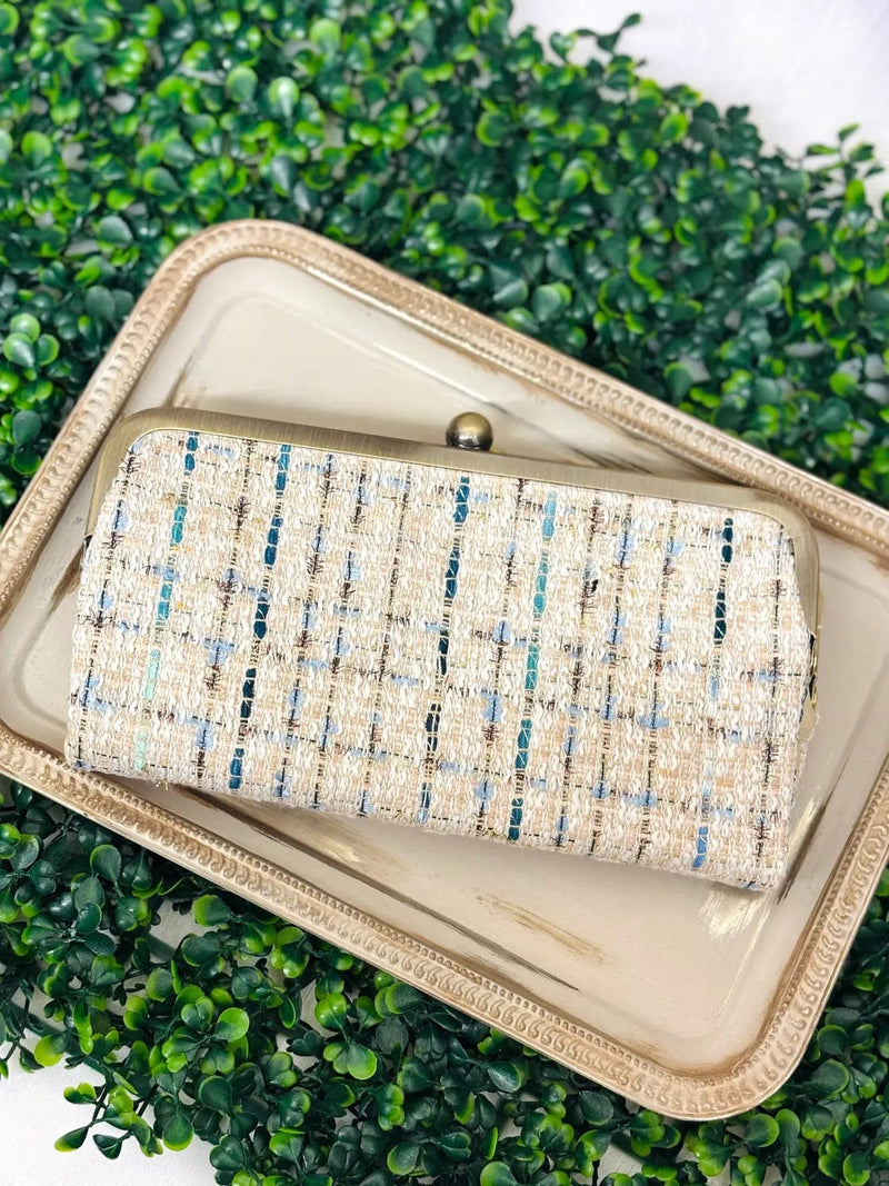 TW208 Tweed Kiss Lock Clutch - MiMi Wholesale