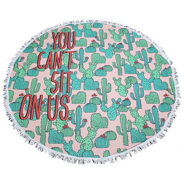 TW353X023 Cactus Print Round Fringed Beach Towel - MiMi Wholesale