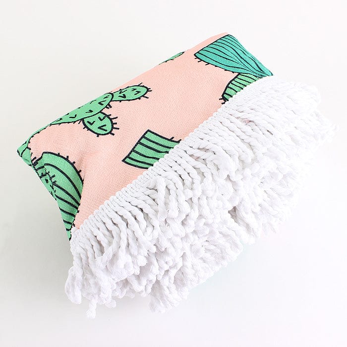 TW353X023 Cactus Print Round Fringed Beach Towel - MiMi Wholesale