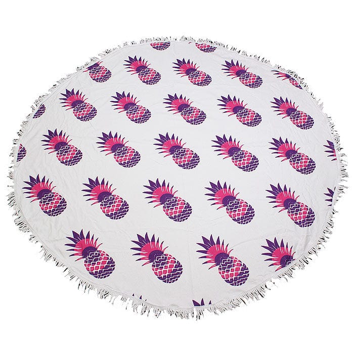 TW353X026A Pineapple Print Round Fringed Beach Towel - MiMi Wholesale