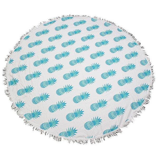 TW353X026A Pineapple Print Round Fringed Beach Towel - MiMi Wholesale