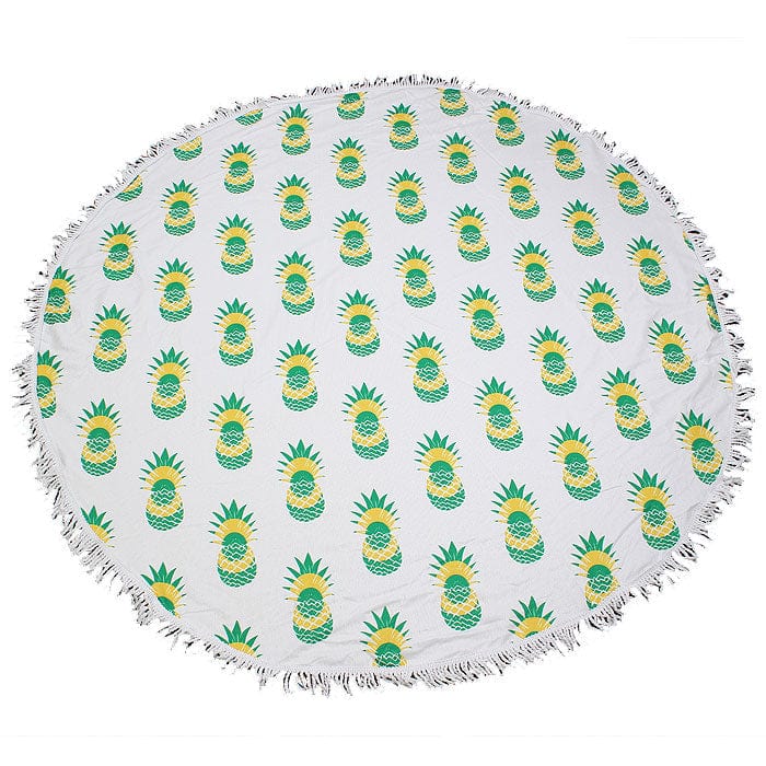 TW353X026A Pineapple Print Round Fringed Beach Towel - MiMi Wholesale