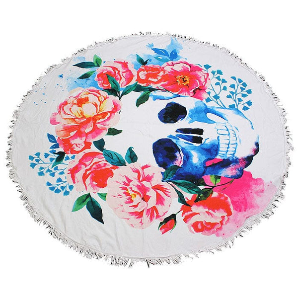 TW353X036 Flower Print Round Fringed Beach Towel - MiMi Wholesale