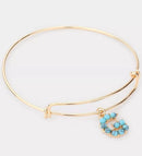 VB0699 Assorted 16 Piece Turquoise Bead Initial Bangle Pack - MiMi Wholesale