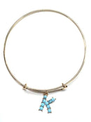 VB0699 Assorted 16 Piece Turquoise Bead Initial Bangle Pack - MiMi Wholesale