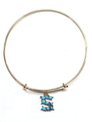 VB0699 Assorted 16 Piece Turquoise Bead Initial Bangle Pack - MiMi Wholesale