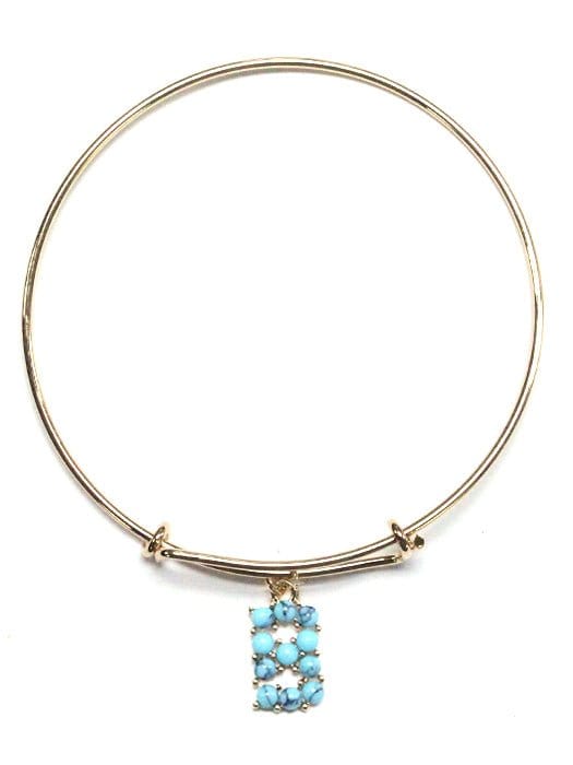 VB0699 Assorted 16 Piece Turquoise Bead Initial Bangle Pack - MiMi Wholesale