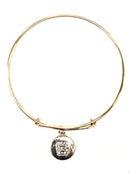 VB0701 Assorted 16 Piece Gold Initial Medallion Bangle Pack - MiMi Wholesale