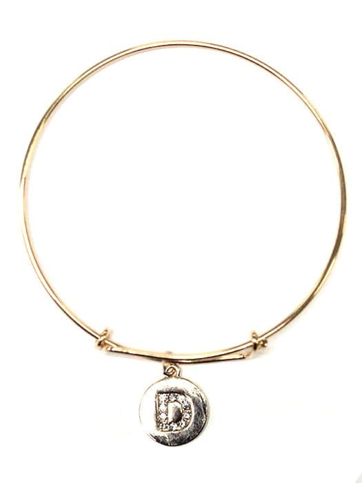 VB0701 Assorted 16 Piece Gold Initial Medallion Bangle Pack - MiMi Wholesale