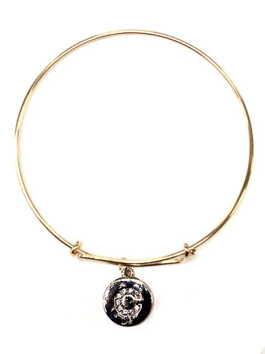 VB0701 Assorted 16 Piece Gold Initial Medallion Bangle Pack - MiMi Wholesale