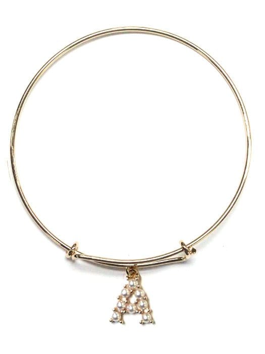VB0703 Assorted 16 Piece Pearl Initial Bangle Pack - MiMi Wholesale