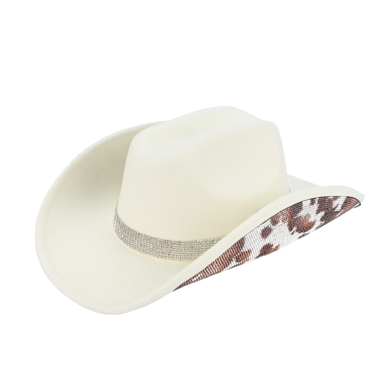 VCC0083 Cow Print Rhinestone Felt Cowboy Hat - MiMi Wholesale