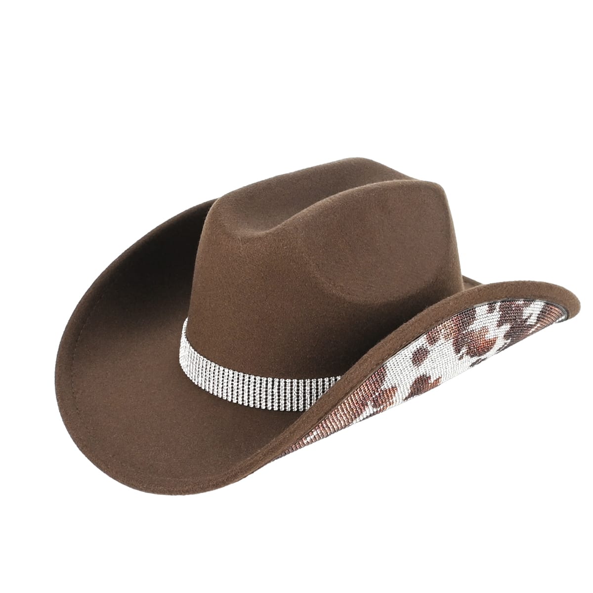 VCC0083 Cow Print Rhinestone Felt Cowboy Hat - MiMi Wholesale