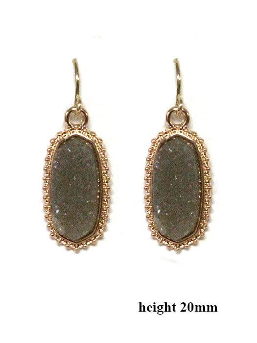 VE1442 Druzy Stone Oval Hexagon Drop Earrings - MiMi Wholesale