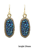 VE1442 Druzy Stone Oval Hexagon Drop Earrings - MiMi Wholesale