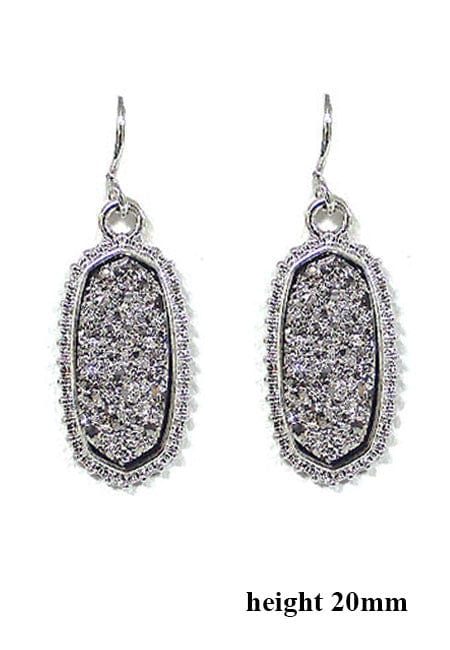 VE1442 Druzy Stone Oval Hexagon Drop Earrings - MiMi Wholesale