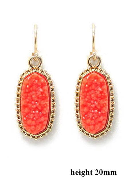 VE1442 Druzy Stone Oval Hexagon Drop Earrings - MiMi Wholesale