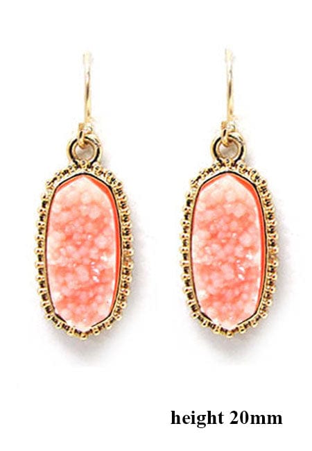 VE1442 Druzy Stone Oval Hexagon Drop Earrings - MiMi Wholesale