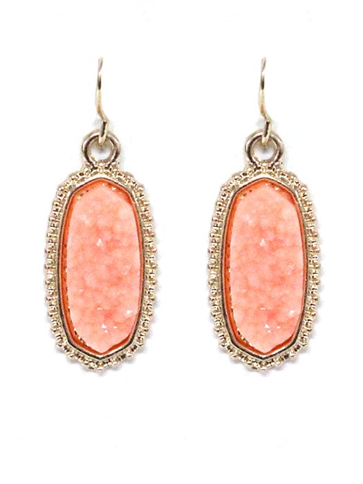 VE1442 Druzy Stone Oval Hexagon Drop Earrings - MiMi Wholesale