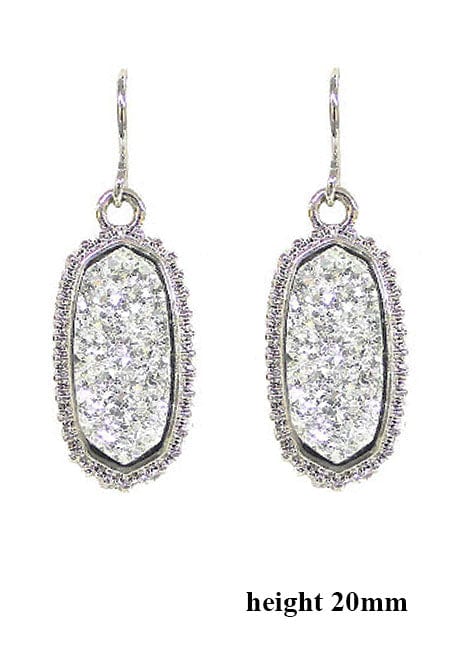 VE1442 Druzy Stone Oval Hexagon Drop Earrings - MiMi Wholesale