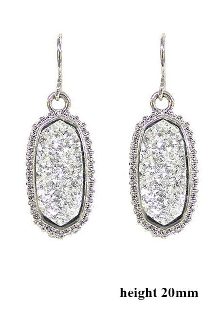 VE1442 Druzy Stone Oval Hexagon Drop Earrings - MiMi Wholesale