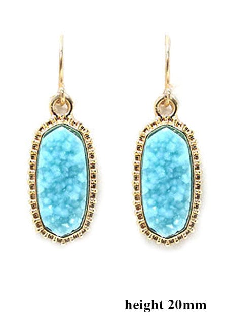 VE1442 Druzy Stone Oval Hexagon Drop Earrings - MiMi Wholesale