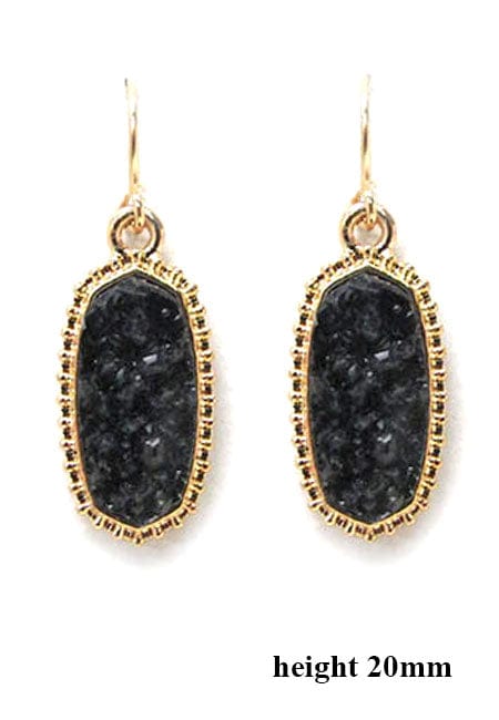 VE1442 Druzy Stone Oval Hexagon Drop Earrings - MiMi Wholesale