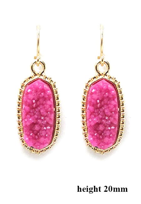 VE1442 Druzy Stone Oval Hexagon Drop Earrings - MiMi Wholesale