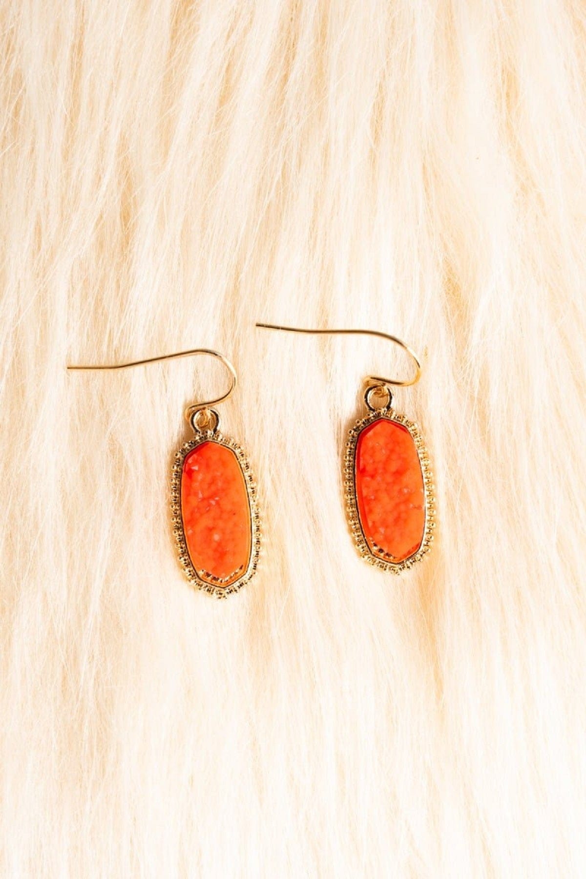 VE1442 Druzy Stone Oval Hexagon Drop Earrings - MiMi Wholesale