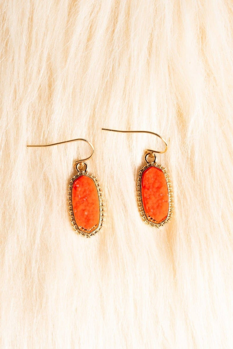 VE1442 Druzy Stone Oval Hexagon Drop Earrings - MiMi Wholesale