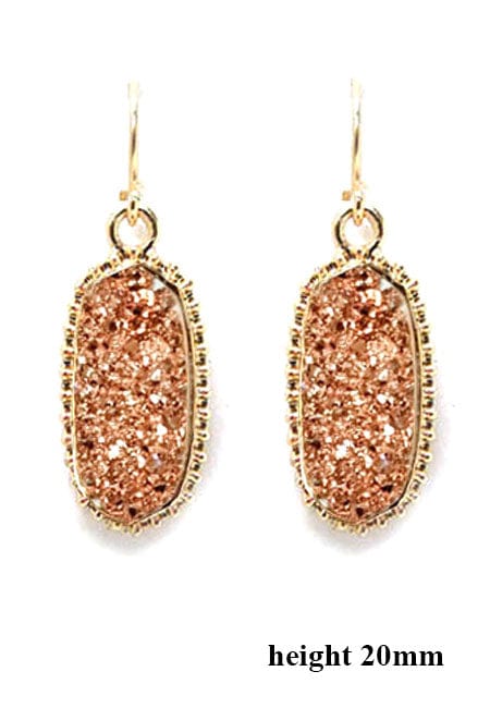 VE1442 Druzy Stone Oval Hexagon Drop Earrings - MiMi Wholesale