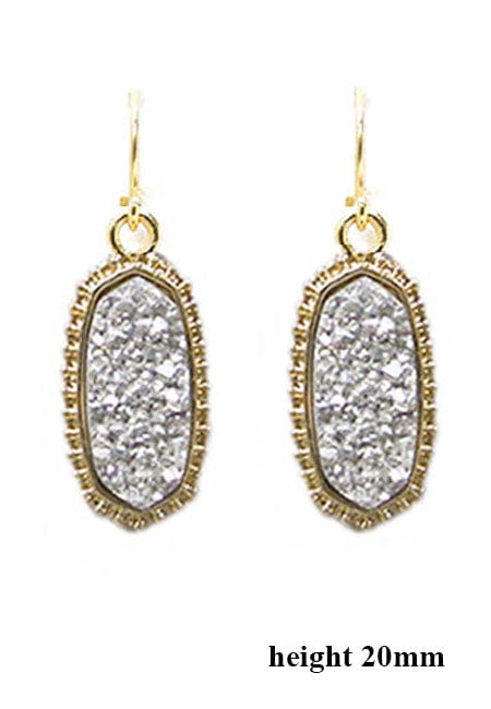 VE1442 Druzy Stone Oval Hexagon Drop Earrings - MiMi Wholesale