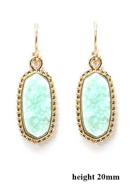 VE1442 Druzy Stone Oval Hexagon Drop Earrings - MiMi Wholesale